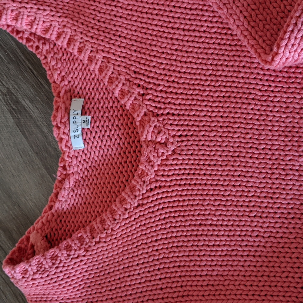 Z Supply Vida Sweater Women M Sunset Pink Medium Weight Knit V Neck Long Sleeve - Picture 2 of 8